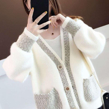 Women's cardigan with fashionable contrast details and deep pockets NOVAE