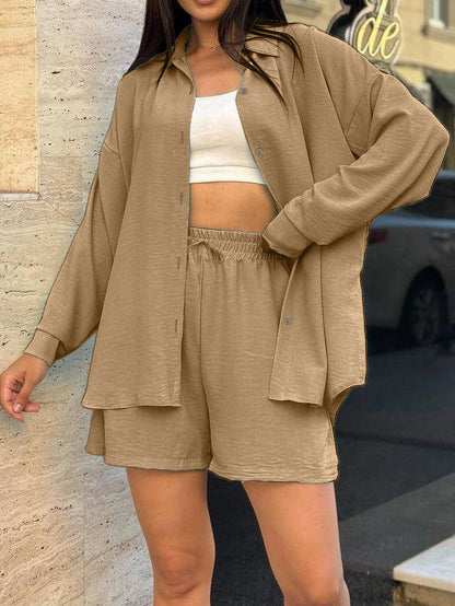 Women's casual overshirt set with elasticated waistband and wide-cut shorts NOVAE