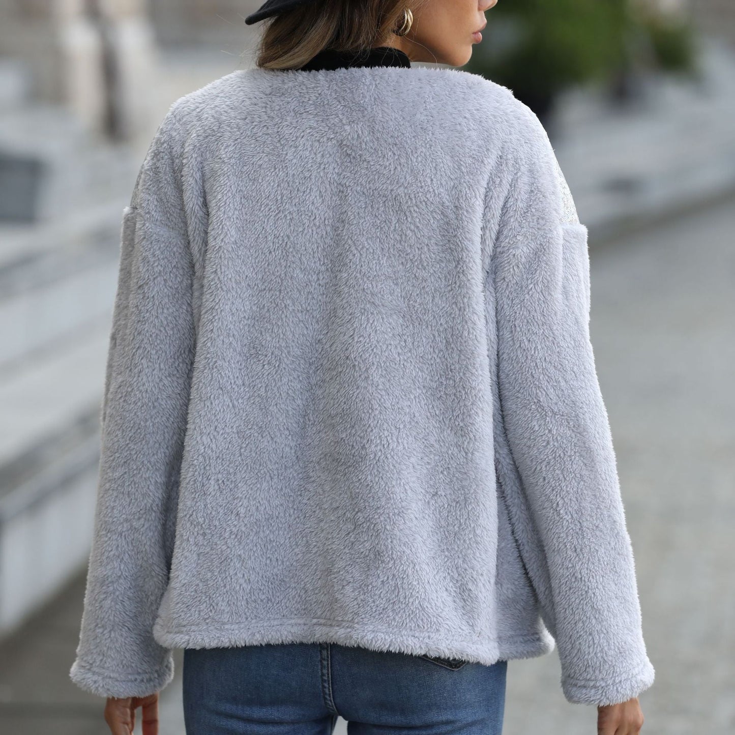 Women's fleece jacket with glitter appliqués NOVAE