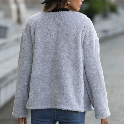 Women's fleece jacket with glitter appliqués NOVAE