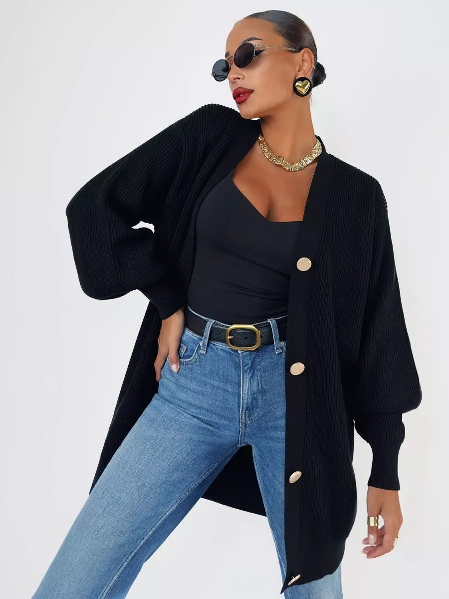 Women's oversized cardigan with decorative buttons NOVAE