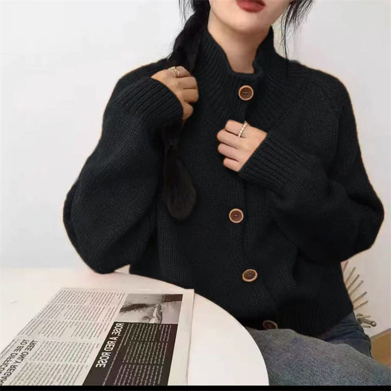 Women's cozy high-collar cardigan with button details NOVAE