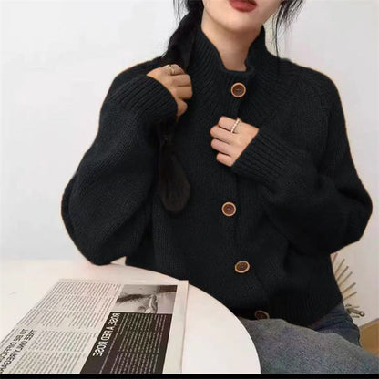 Women's cozy high-collar cardigan with button details NOVAE