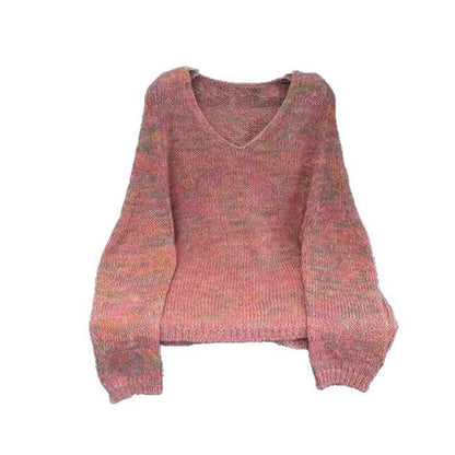 Women's lightweight knit sweater with V-neck and voluminous sleeves NOVAE