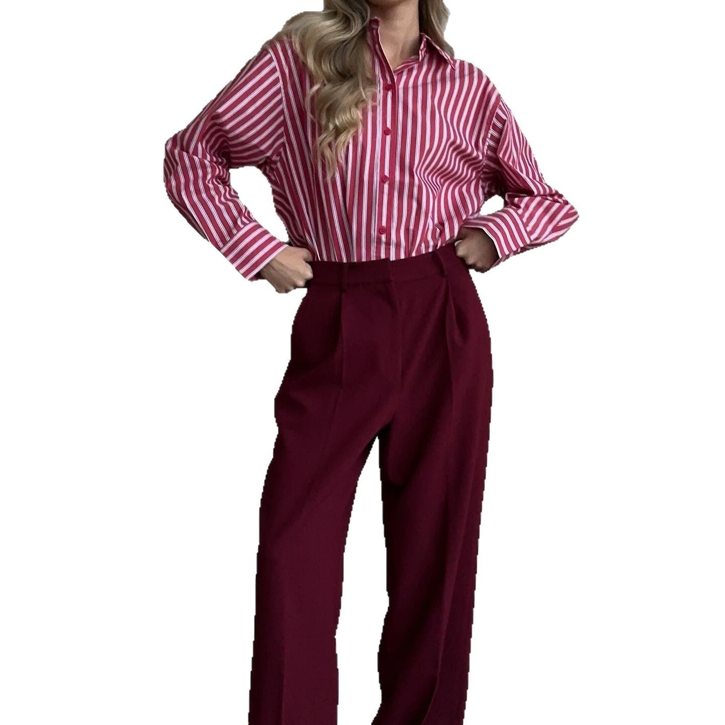 Women's striped blouse with voluminous sleeves and fashionable button details NOVAE