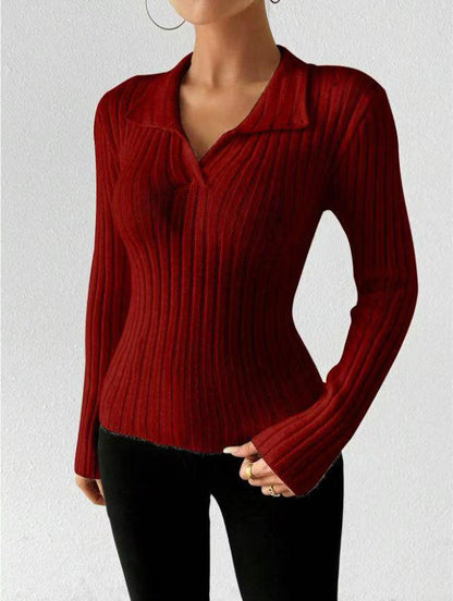 Women's fitted long-sleeved sweater with fashionable ribbed texture NOVAE