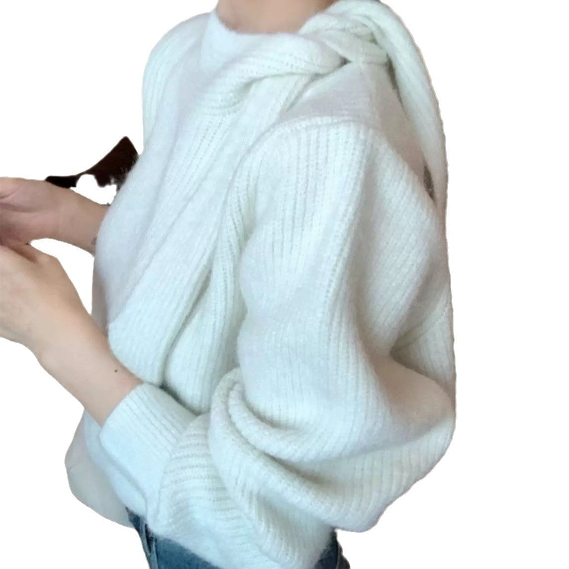 Women's knit sweater with playful collar and modern rib design NOVAE