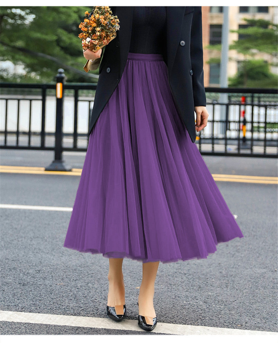 Women's Elegant Tulle Skirt with Wide Swing Cut and Elastic Waistband NOVAE