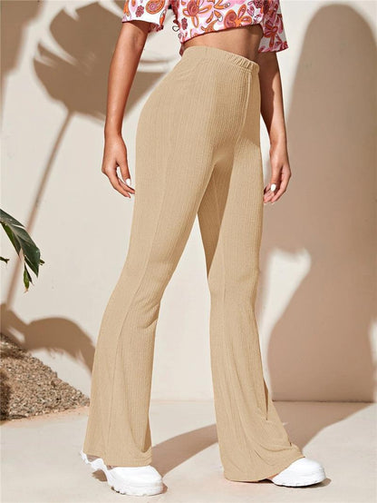 Women's Elegant Loose Flared Trousers with Ribbed Texture NOVAE