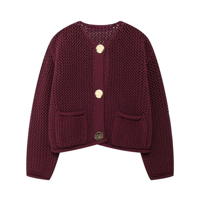 Women's cardigan with open knit structure and comfortable pockets NOVAE