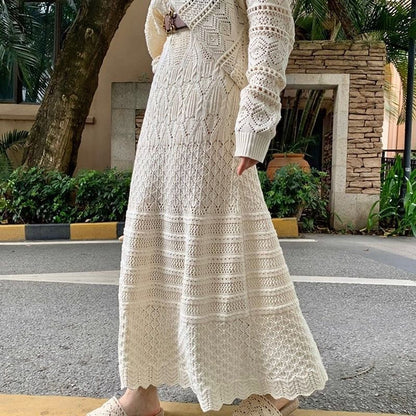 Women's knit dress with fine openwork pattern and elegant button details NOVAE