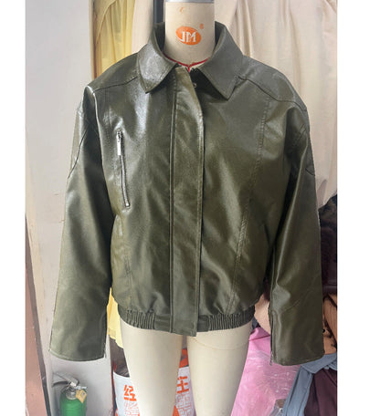 Women's leather jacket with a casual oversized cut NOVAE