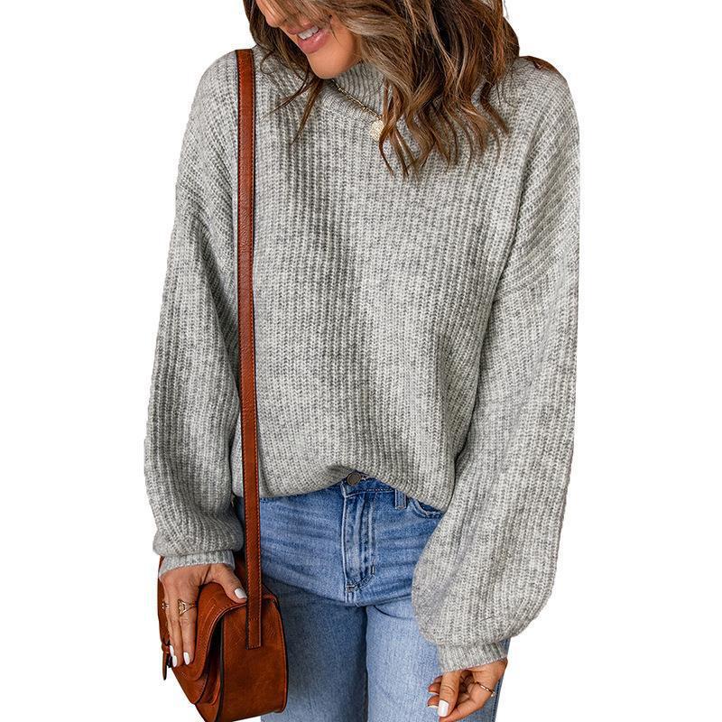 Women's chunky knit sweater with a relaxed fit and high collar NOVAE