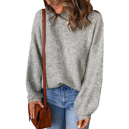 Women's chunky knit sweater with a relaxed fit and high collar NOVAE