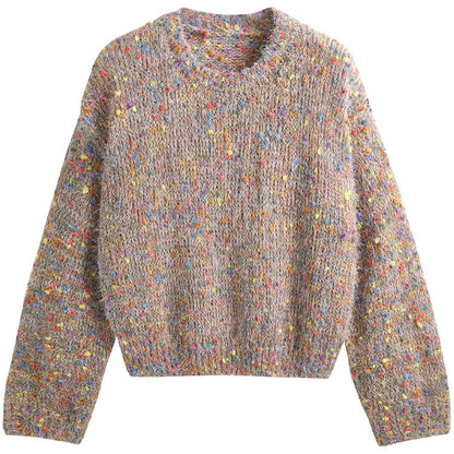 Women's fashionable sweater with colorful textured knit and round neckline NOVAE