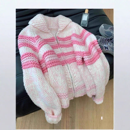 Women's cardigan with wide stripes and high-quality zipper NOVAE