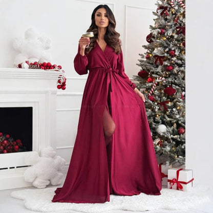 Women's elegant maxi dress with a slim silhouette and fitted belt NOVAE