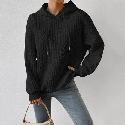 Women's High-Quality Knitted Sweater with Hood and Decorative Cable Pattern NOVAE