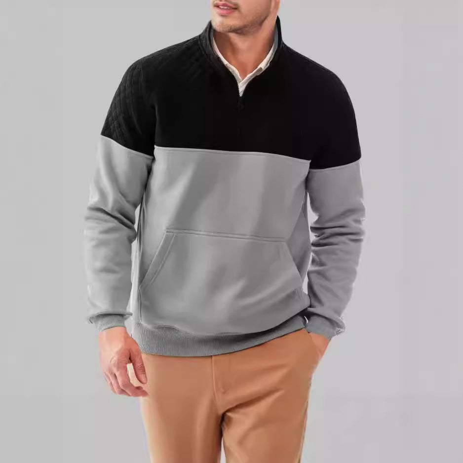 Men's fleece pullover with quilted details and high collar NOVAE