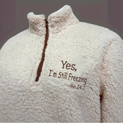 Women's cozy fleece pullover with short zipper and original NOVAE lettering