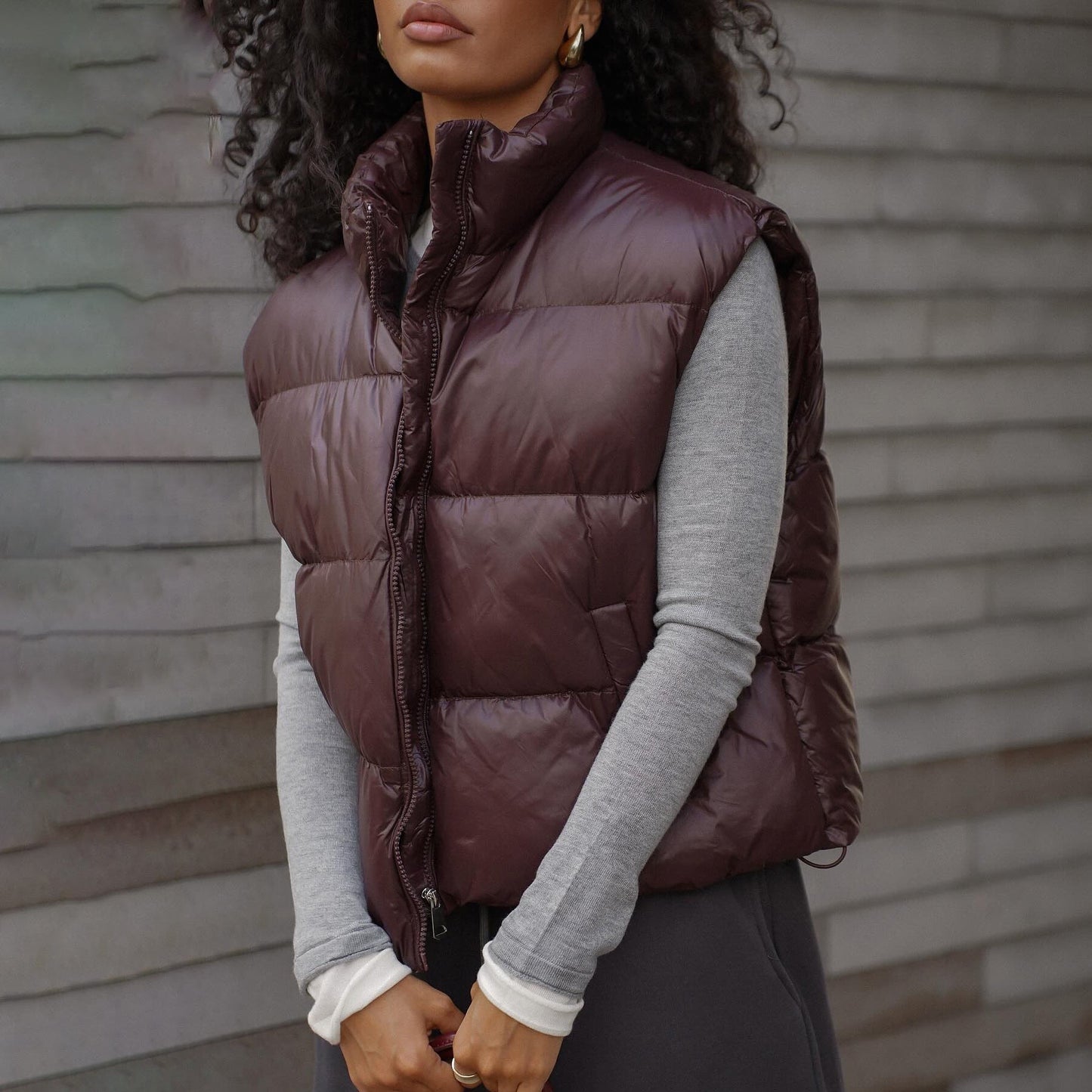 Women's quilted vest with high collar and practical zipper NOVAE