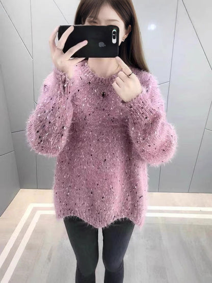 Women's fluffy sweater with a unique textured design and sparkling accents NOVAE
