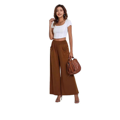 Women's wide-leg palazzo trousers with elasticated waistband and practical pockets NOVAE