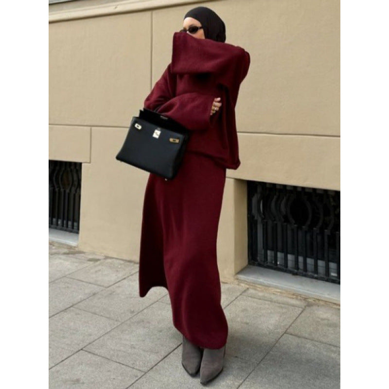 Women's knit dress with high collar and wide silhouette NOVAE