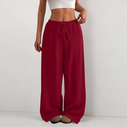 Women's wide-leg summer trousers made of lightweight fabric with elastic waistband NOVAE
