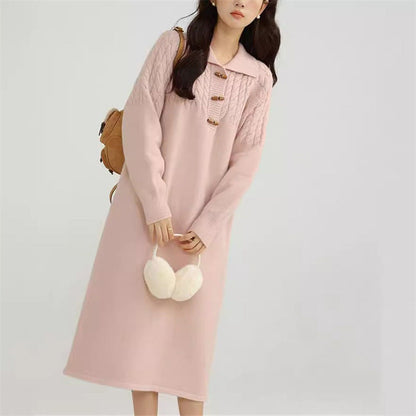 Women's knit dress with collar and button details NOVAE