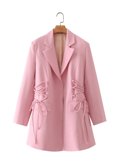 Women's fashionable blazer with sophisticated lacing details and practical pockets NOVAE