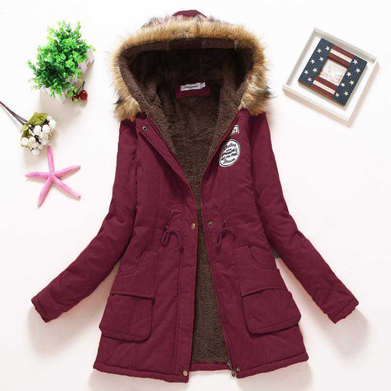 Women's quilted parka jacket with hood and faux fur lining NOVAE