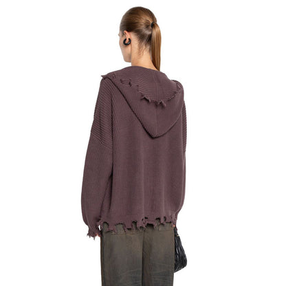 Women's casual hoodie with fashionable ripped design and wide sleeves NOVAE