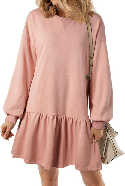 Women's casual sweatshirt dress with voluminous sleeves and ruffle detail NOVAE