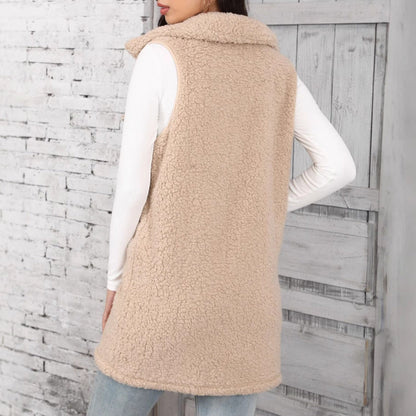 Women's Cozy Plush Vest with Patch Pockets and Fashionable Collar NOVAE