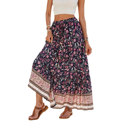 Women's maxi skirt with floral print and adjustable waistband NOVAE