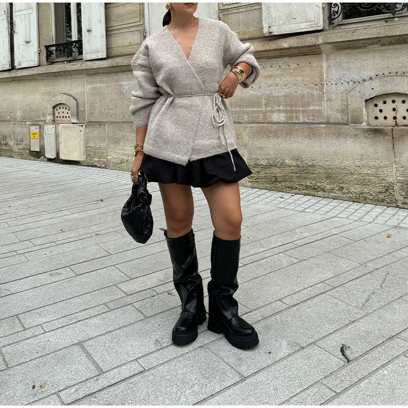 Women's elegant wrap knit coat with belt NOVAE