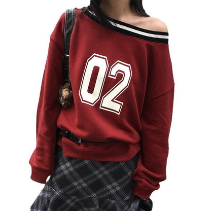 Women's casual oversized sweater with sporty print NOVAE