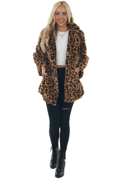 Women's fashionable cuddly jacket in leopard print NOVAE