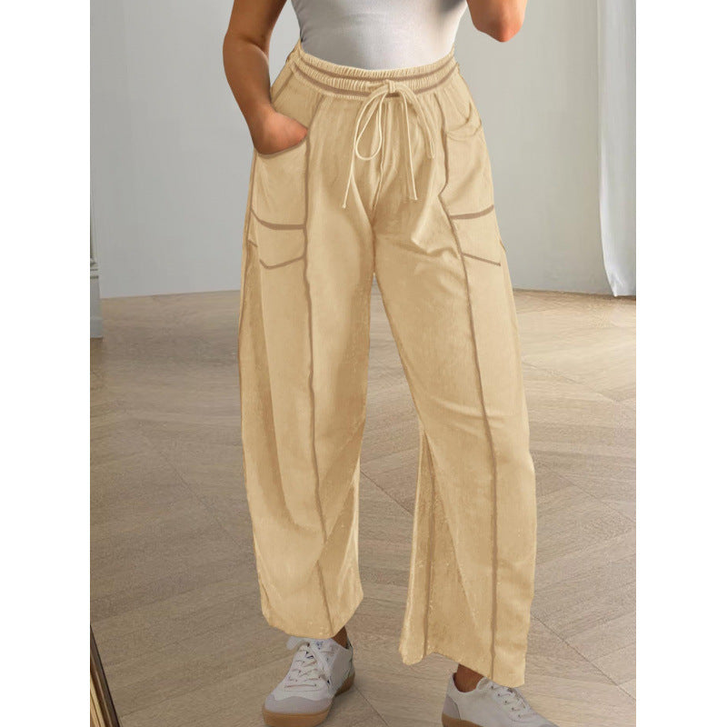 Women's wide-leg leisure trousers with practical side pockets and elasticated waistband NOVAE