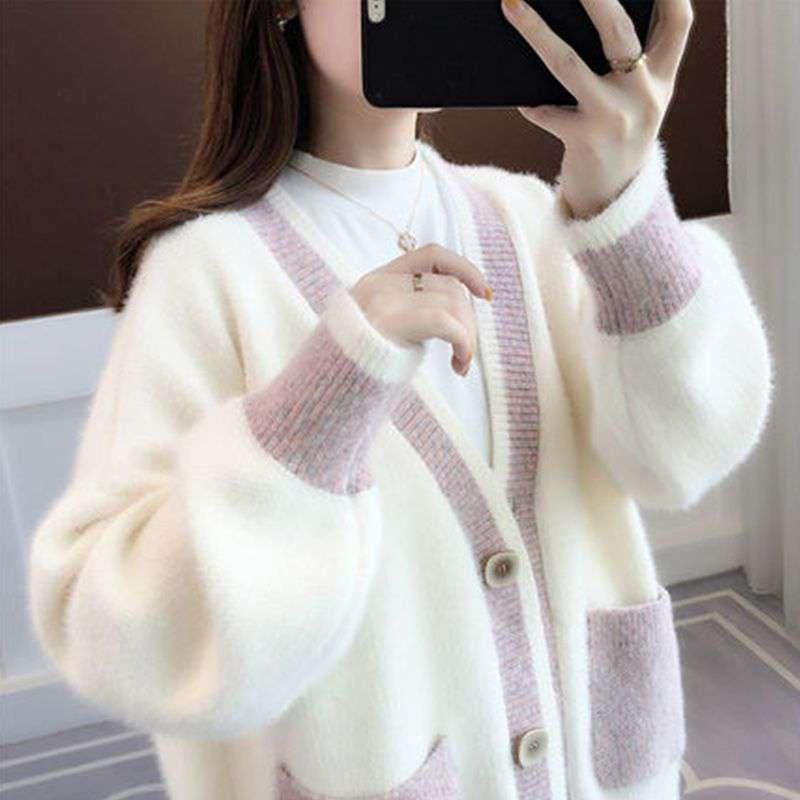 Women's cardigan with fashionable contrast details and deep pockets NOVAE