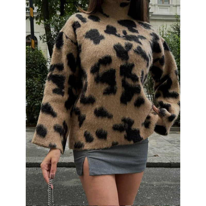 Women's oversized sweater with leopard print NOVAE