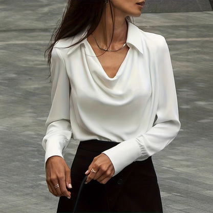 Women's elegant blouse with a flowing neckline and long sleeves NOVAE