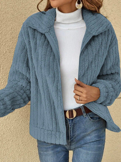 Women's Cozy Fleece Jacket with High Collar and Textured Design NOVAE
