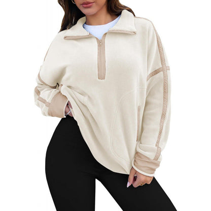Women's fleece pullover with half zipper and contrasting sleeves NOVAE