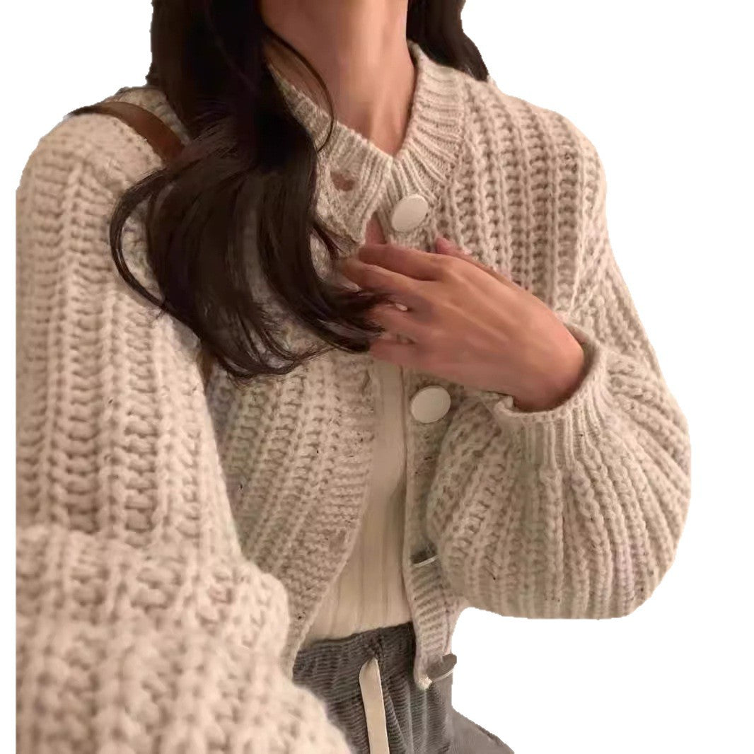 Women's chunky knit cardigan with voluminous sleeves and button details NOVAE