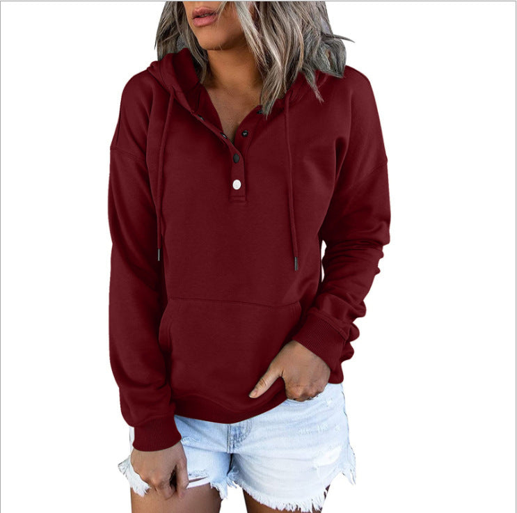 Women's sporty hoodie with button placket and casual cut NOVAE