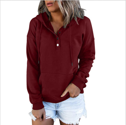 Women's sporty hoodie with button placket and casual cut NOVAE