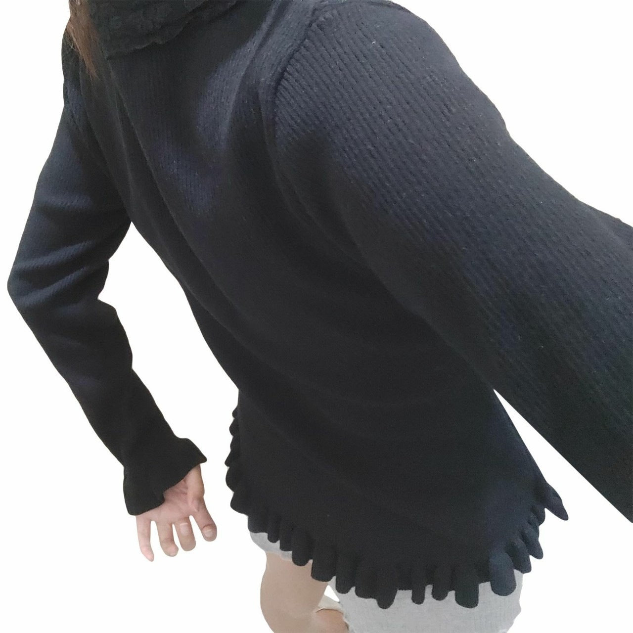 Women's knitted top with romantic lace trim and ruffle details NOVAE