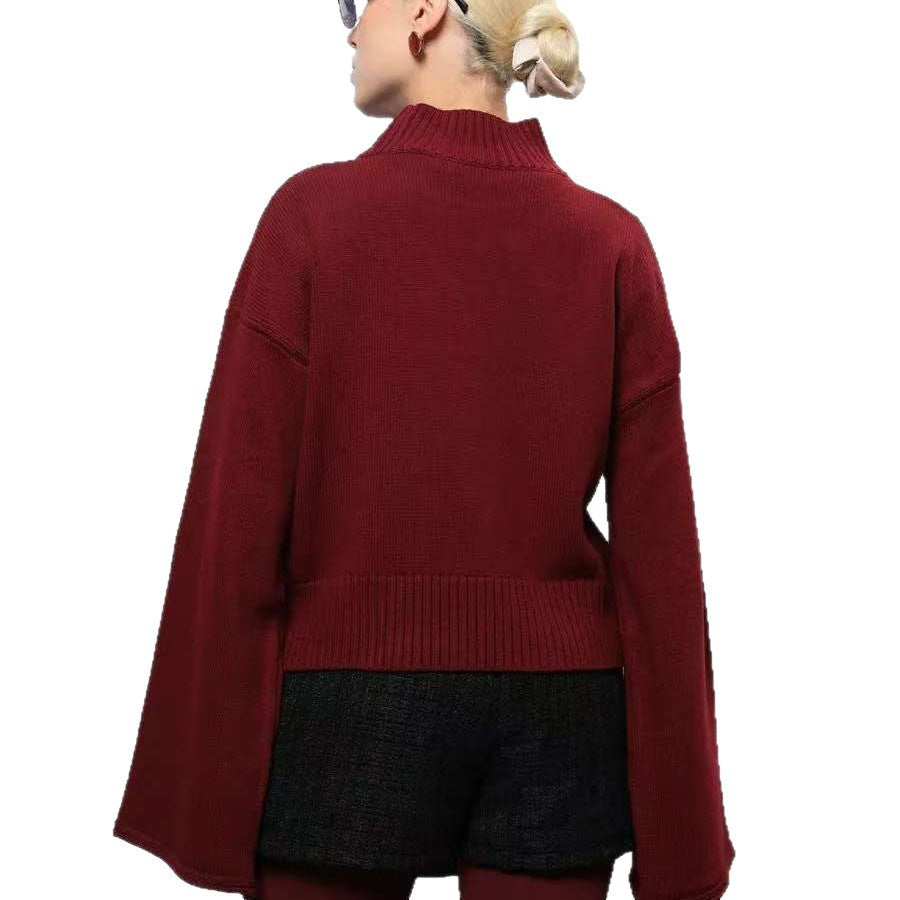 Women's Elegant Oversized Sweater with a Wide Fit and Stand-Up Collar NOVAE